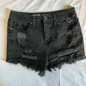 Distressed Black Denim Shorts